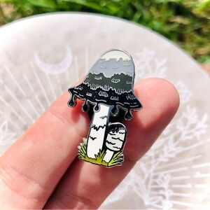 Black & White Sparkly Mushroom Enamel Pin